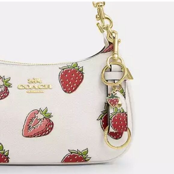 Coach Strawberry Trigger Snap Bag Charm In Signature Canvas Charm Key Holder - Picture 14 of 16